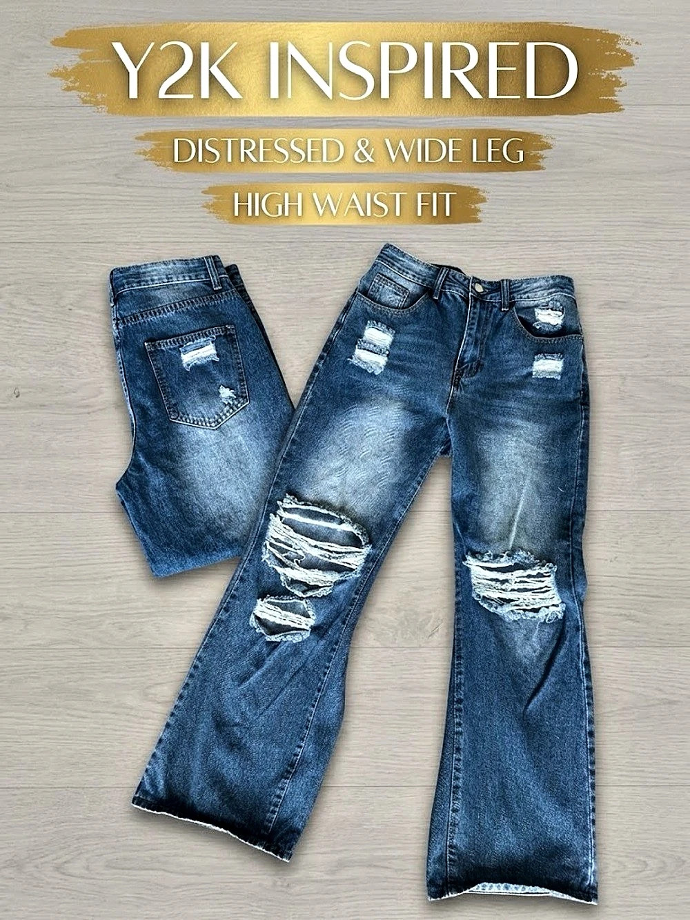 Women's Distressed Wide Leg Jeans in Blue